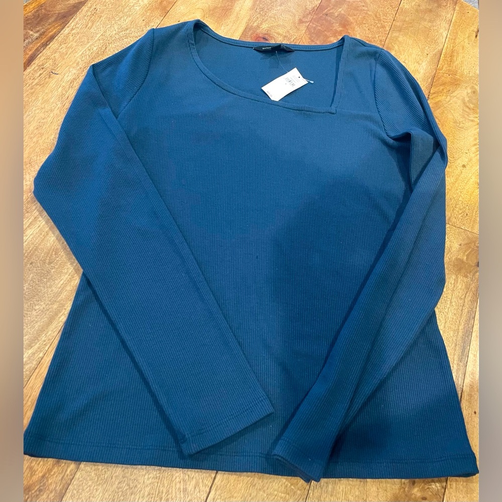 Brand NEW Banana Republic Teal Blue Asymmetrical neckline ribbed long sleeve - Picture 2 of 9